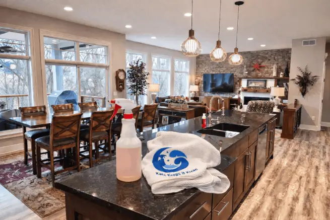 Clean, bright kitchen and living space